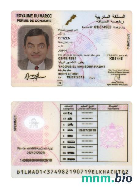 Szablon prawa jazdy Maroko w formacie PSD, ze wszystkimi czcionkami